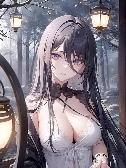Surreal Dreamscape with Flowing Black Hair and Long Hentai Pleasure