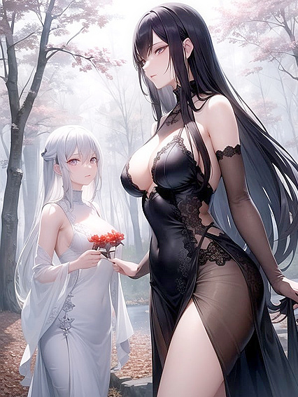 Mystical Woman with Flowing Black Hair in Hypnotic Hentai Scenes