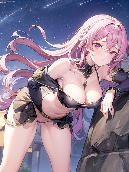 Purple-Haired Beauty Shows Off Pink Eyes in Hentai Delight