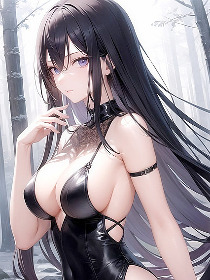 Tasteful Artistry:Long-Haired Beauty in Flowing Black Locks Takes Center Stage in hentai AI Porn