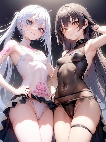 Grinning While Lifting Her Skirt for a Juicy Bottom-Up Hentai Scene