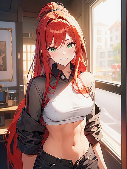 Red-Haired Beauty Enjoying Long-Length Pleasure in Anime Hentai AI Action