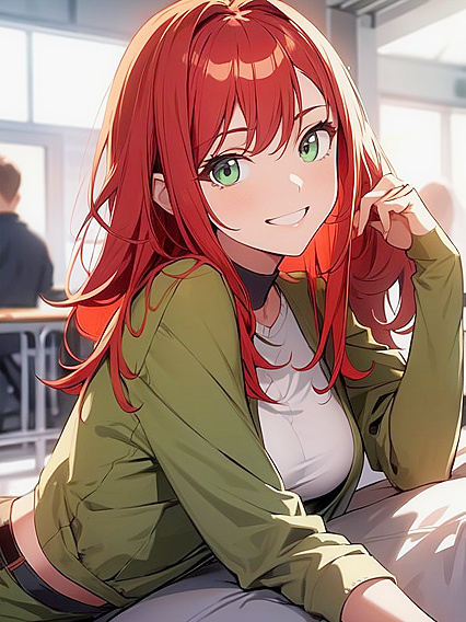Green-Eyed Grin Meets Long-Length Pleasure in Sensual Hentai Action