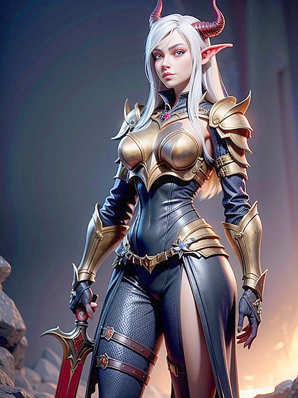 Fully Armored Warrior Wields Sword in Intense Hentai Action