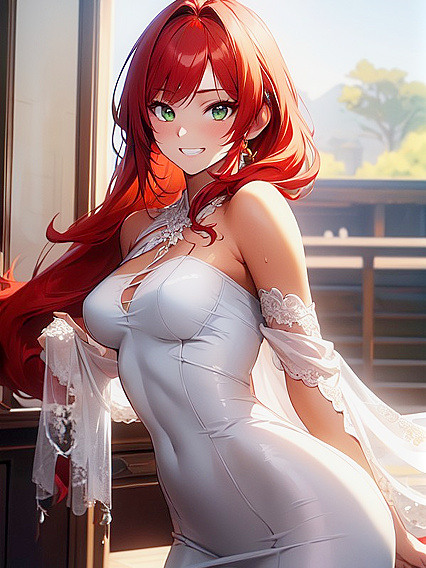 Bridal Bliss: Grinning Bride in Perfectly Fitted Wedding Dress Hentai Fantasies