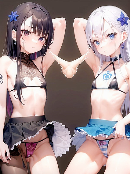 Lifted Skirt and Blue Striped Bikini in Vibrant Eyes Hentai AI Action