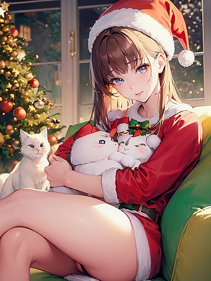 Christmas Hugs with a Cute Cat in High-Quality Hentai Action