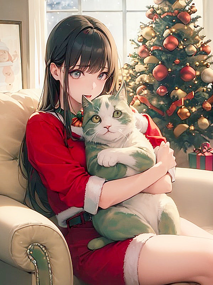 Cozy Hugging Cat Brings Christmas Joy in Naughty Hentai Fun