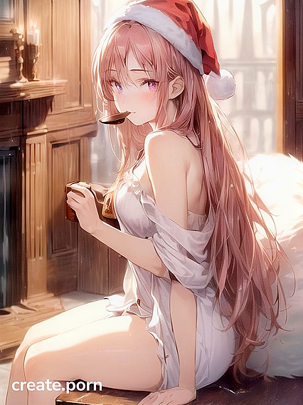 Cute Pink-Haired Babe inSanta Hat and Sexy Nightgown Shows Off Thighs in Hentai Action