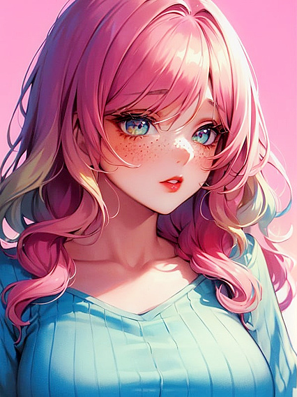Girl 18+ with Wavy Ombre Hair inPastel-Colored Paradise for Seductive Film Grain hentai Fun