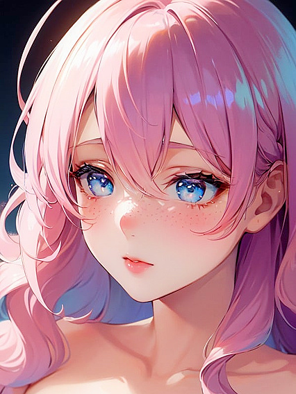 Nude Hentai AI Porn Featuring Glowing Soft Makeup and Light Freckles on Her Nose