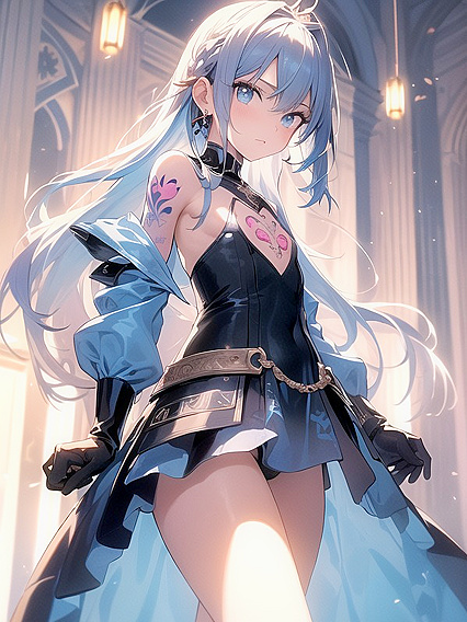 Angel Wings and Diadem Enhance Blue and Yellow Uniform in Seductive Hentai Scenes