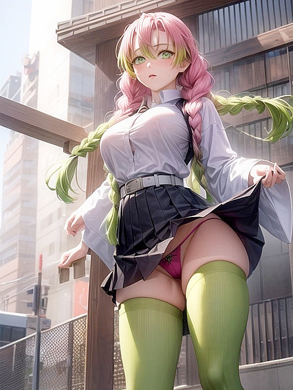 Mitsuri Kanroji in Ultra-Detailed Mini Skirt for Seductive hentai Action