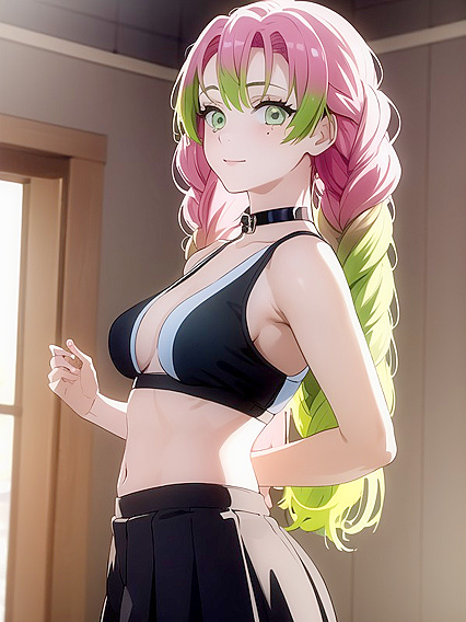 Mitsuri Kanroji Smiles and Blushes in Sporty Shorts for Horny Hentai Action