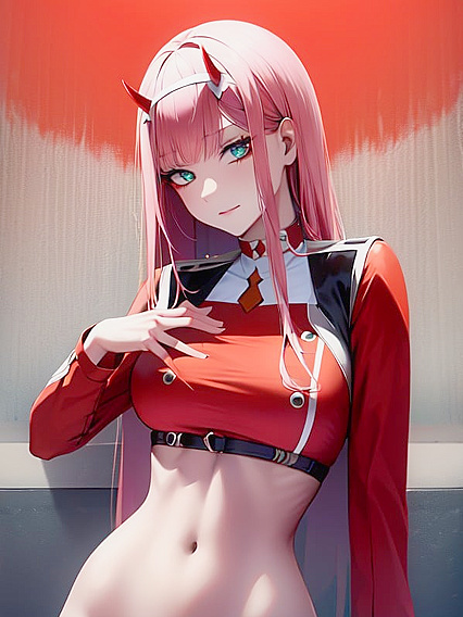 Zero Two from Darling in the FranXX Reveals Her Waist in Seductive Shirt Lift Hentai Scene