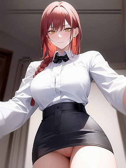 Blushing Mischievously, Bottom-Up View of Her Pleasure in hentai AIPorn
