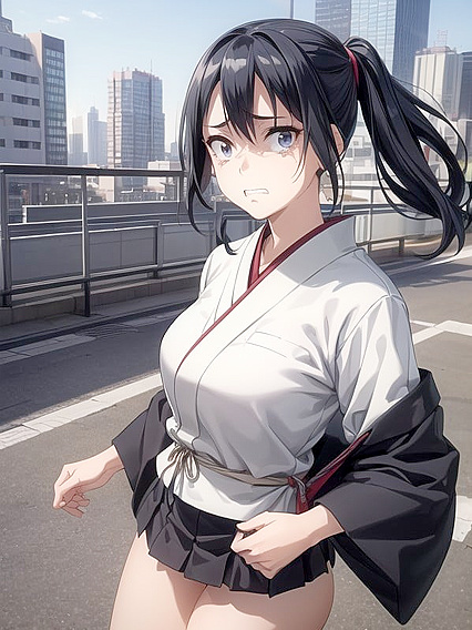 Fit Girl 18+ Stares at Camera with Massive Kaiju Behind Her in Steamy Hentai Scene