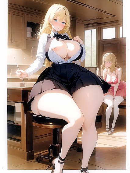 Blue-Eyed Beauty in Form-Fitting Clothes Stares Seductively at You in This hentai AI Porn
