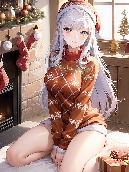 Quirky Christmas Sweater and Cozy Fireplace Moments in Steamy Hentai Action