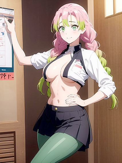 Mitsuri Kanroji from Demon Slayer Shows Off Her Crop Top in Seductive Hentai Scenes