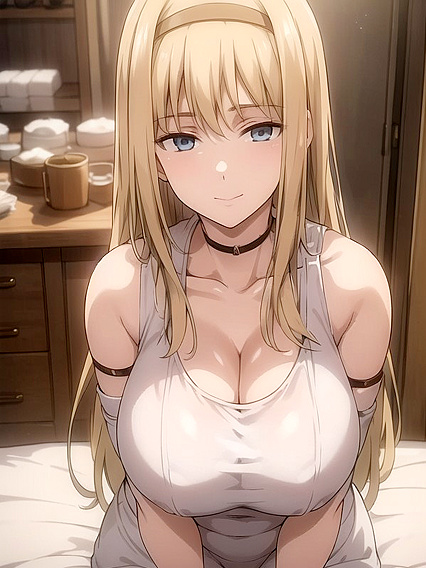 Seductive Viewing Experience: Bedroom hentai with form-fitting clothes and intense eye contact