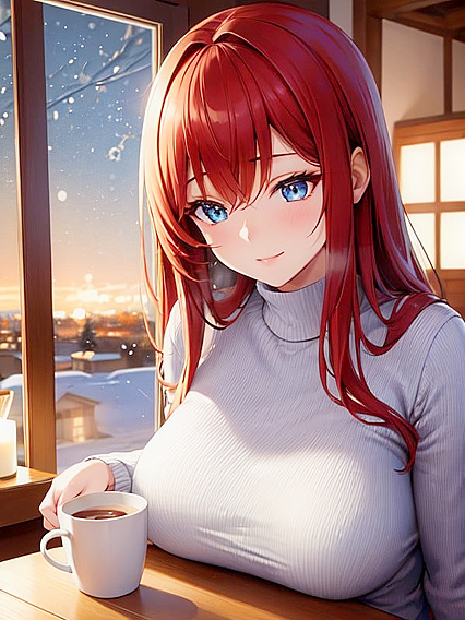 Sipping Hot Cocoa by the Window in a Cozy Winter hentai Scene