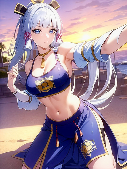 Kamisato Ayaka in Busty Bikini and Crop Top for Steamy Hentai Action