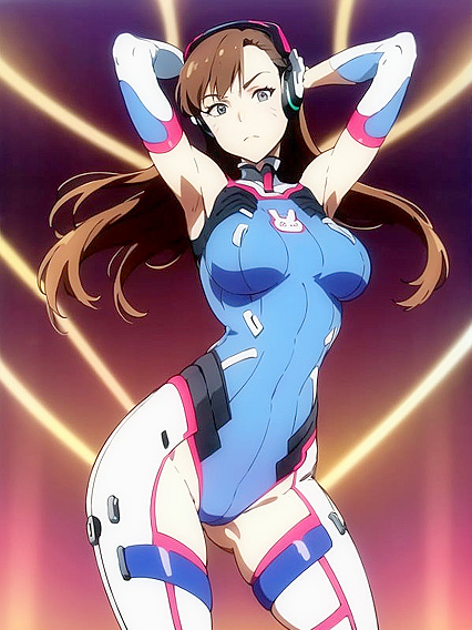 Sensual 18+ hentai Girl 18+ in form-fitting clothes teasingly looks at viewer for steamy pleasure
