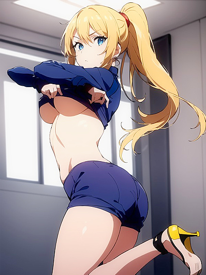 Supporting Her Ass in the Bathroom with a SexyCrop Top for naughty Hentai Fun