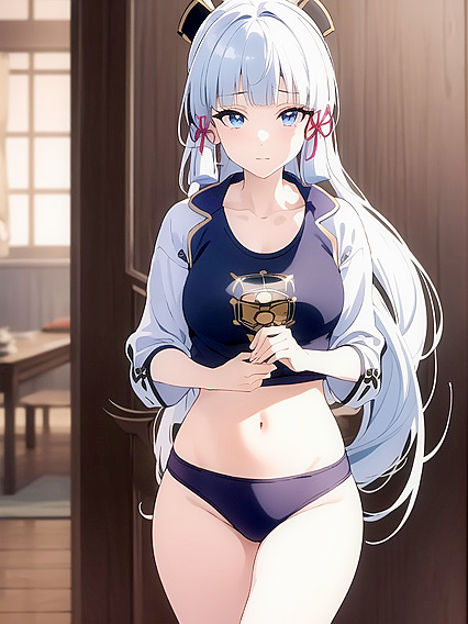 Seductive Crop Top Babe Stares Intently at You in Steamy Hentai Scene
