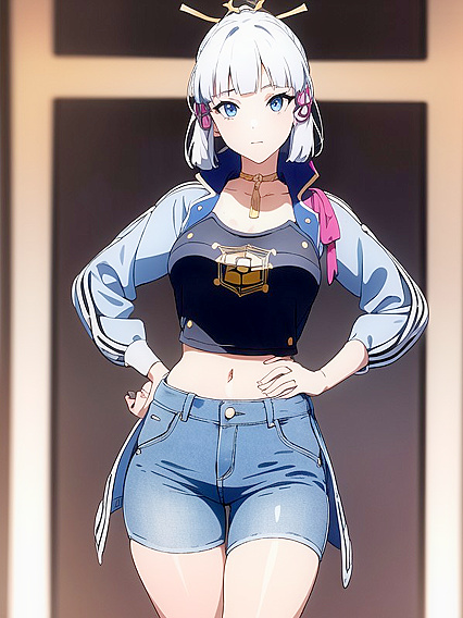 Kamisato Ayaka in Crop Top and Form-Fitting Outfit for Seductive Hentai Pleasure