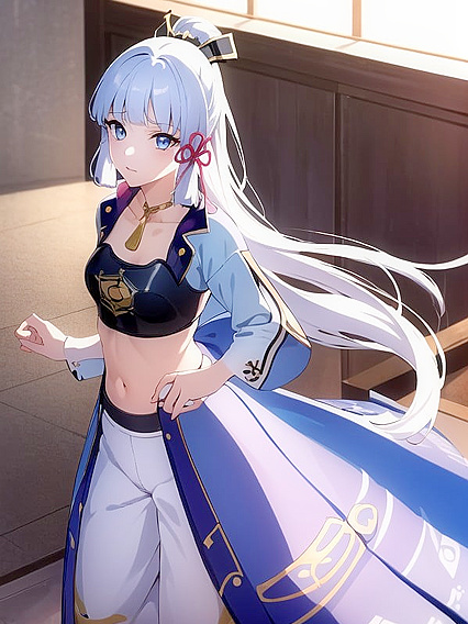 Kamisato Ayaka from Genshin Impact Seductively Stares at You inCrop Top Hentai Action