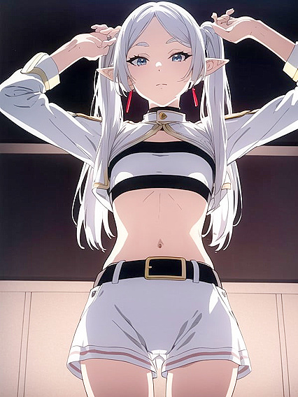 Frieren from Beyond Journey's End Wears Sporty Shorts and Sexy Pyjamas for Hot Hentai Action