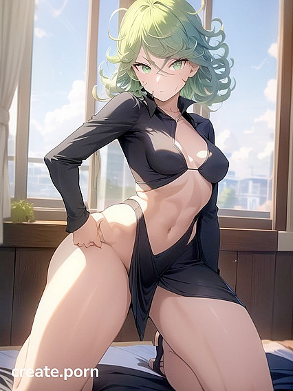 Messy-Haired Babe in Form-Fitting Clothes Touching Herself for Steamy hentai Pleasure