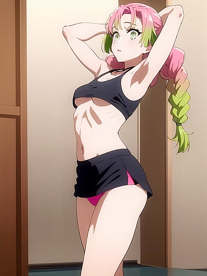 Teen 18+ in Sporty Shorts Raises Her Arms forSTEAMY Hentai Action