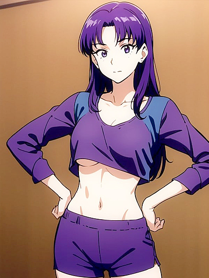 Misato from Evangelion Dances Seductively in Vibrant Rainbow Panties