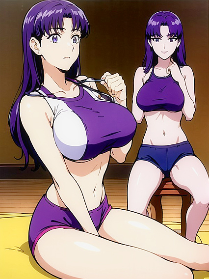Misato from Evangelion Seduces in Sporty Shorts and Sexy Pyjamas
