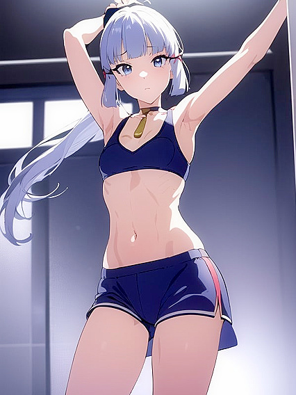 Kamisato Ayaka from Genshin Impact Wearing Skinny Rainbow Panties in Hot Hentai Action
