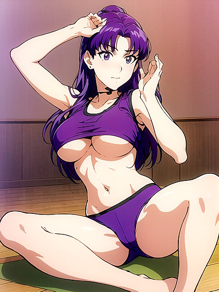 Misato from Evangelion Shows Off Her Underboob and Rainbow Panties in Hot Hentai Action