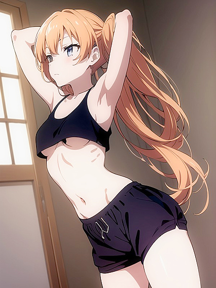 Arms Raised in Rainbow Panties and Pyjamas for steamy Hentai Pleasure