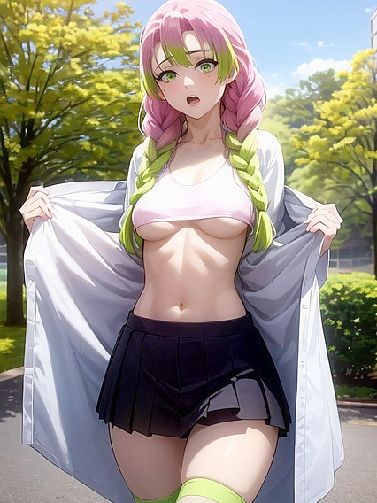 Mitsuri Kanroji Wears Rainbow Panties and Playful Pyjamas inSTEAMING hentai Scenes