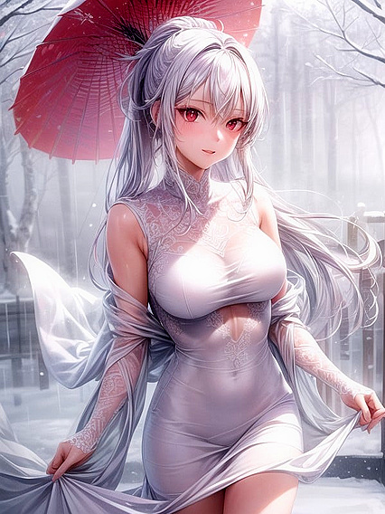 Pale-Skinned Bride in Wedding Dress for Intimate Close-Up Hentai Pleasure