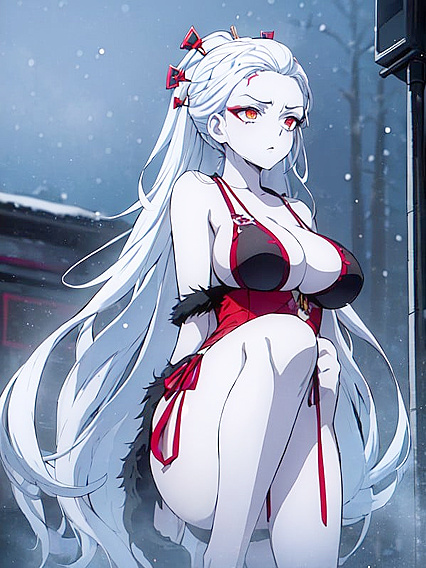 Cute Red-Eyed Girl 18+ in Stylish Winter Outfit Breathes into the Cold Air for Horny Hentai Fun
