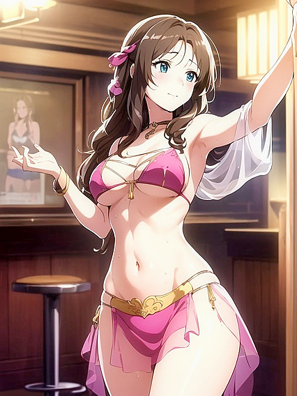 Belly Dancer in Mesh Outfit Poses Seductively with Hands on Hips for Hentai Pleasure