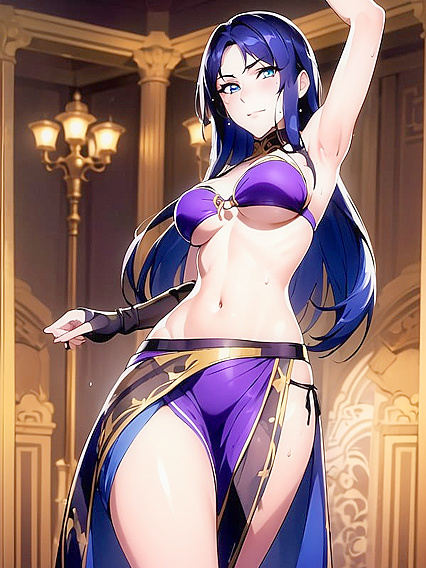 Dancing with Hands on Hips: Busty Babe in Bra Takes You Through Seductive Hentai Action