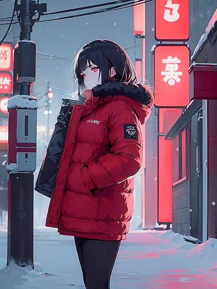 Cute Girl 18+ with Striking Red Eyes Standing Solitary in Snowy Beauty Hentai AIPorn