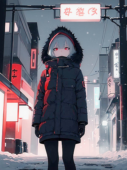 Stylishly Dressed in Winter Gear, She Faces the Cinematic Snowscape for Sensual hentai Moments
