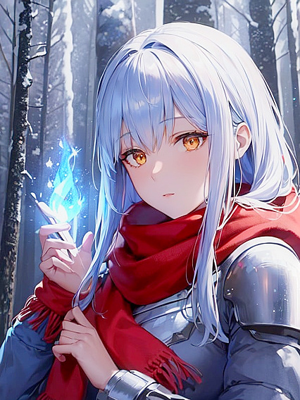 Aiz Wallenstein Breathes Into Her Red Scarf While Wearing Winter Armor in Snowy Hentai Scenes