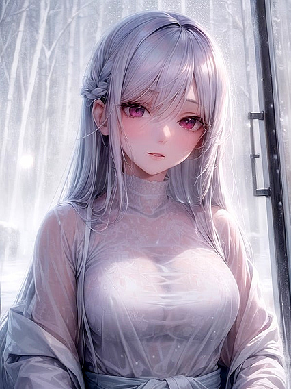 Pale-Skinned Beauty in Trench Coat Seduces AmidstSnowy Trees Hentai Scene