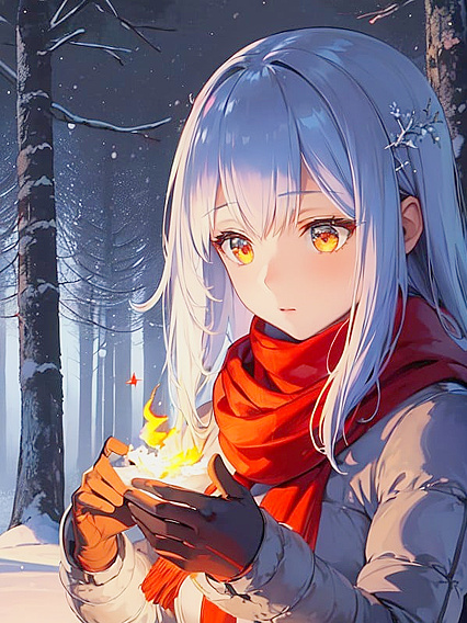 Aiz Wallenstein in Snowy Forest Seduction Amidst Glowing Blue Fireflies